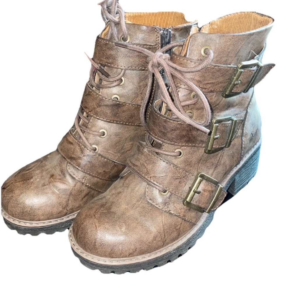 b.o.c Brown Combat Ankle Boots Buckle Zipper Lace-Up Women's Size 6.5 - Picture 2 of 9